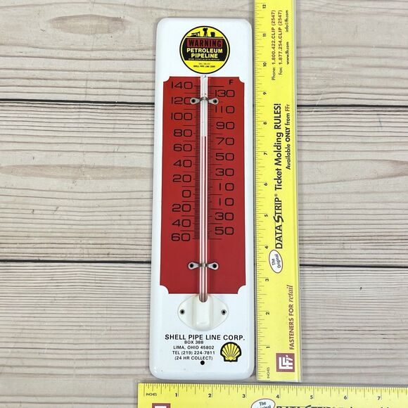 Vintage Shell Pipeline Corp Warning Thermometer 11.5" Metal Advertising Sign USA - Picture 8 of 12